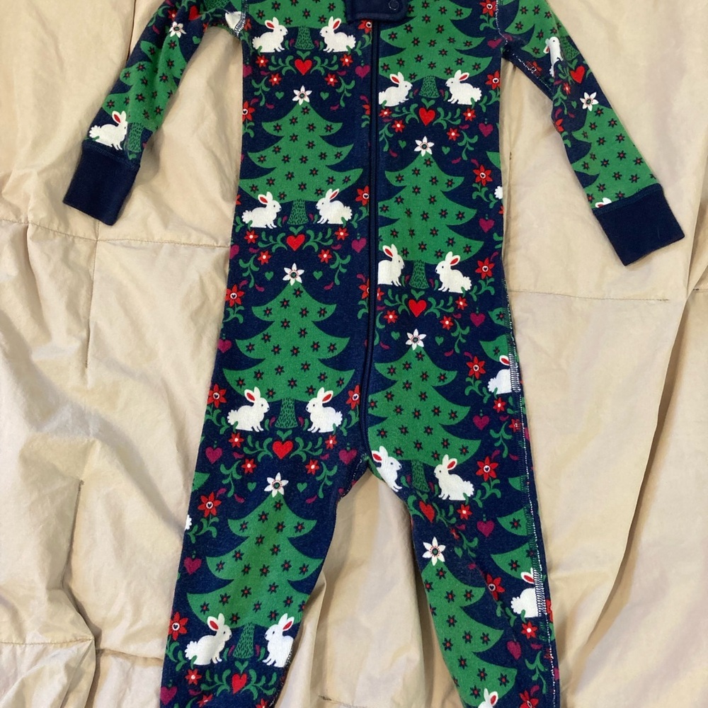 Hanna Andersson Navy and Green Bunny Pajama Set